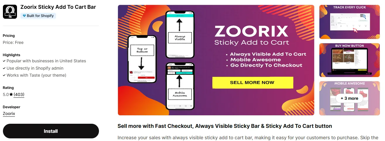 10. Zoorix Sticky Add To Cart Bar